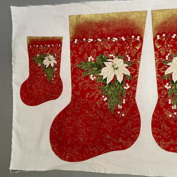 Vintage Cut and Sew Christmas Stockings Red Poinsettia Flower Gold Holly #K1 - Picture 3 of 11